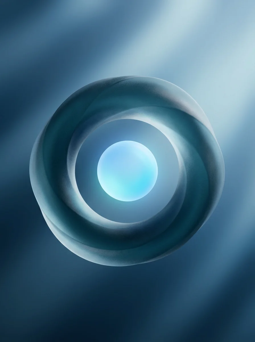Abstract glowing blue orb surrounded by concentric rings