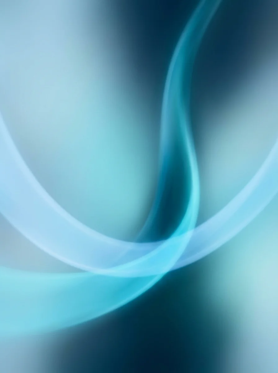 Abstract blue and turquoise ribbons flowing across a soft gradient